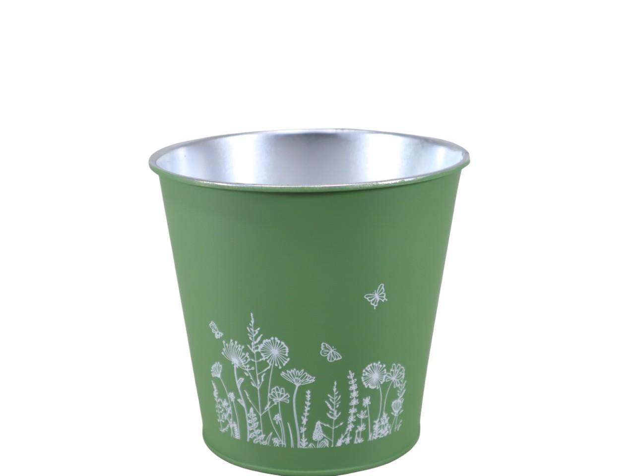 Übertopf m. Blumenmuster Metall dunkelgrün D12,5cm