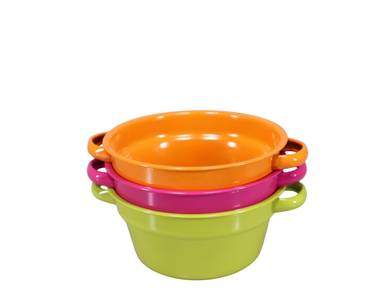 Pflanzschale m. Griffen Metall D17cm orange-pink-grün mix