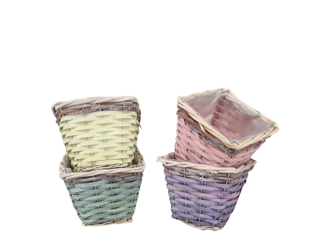 Pflanzkorb quadratisch farbmix Weide/Bambussplitt D14cm