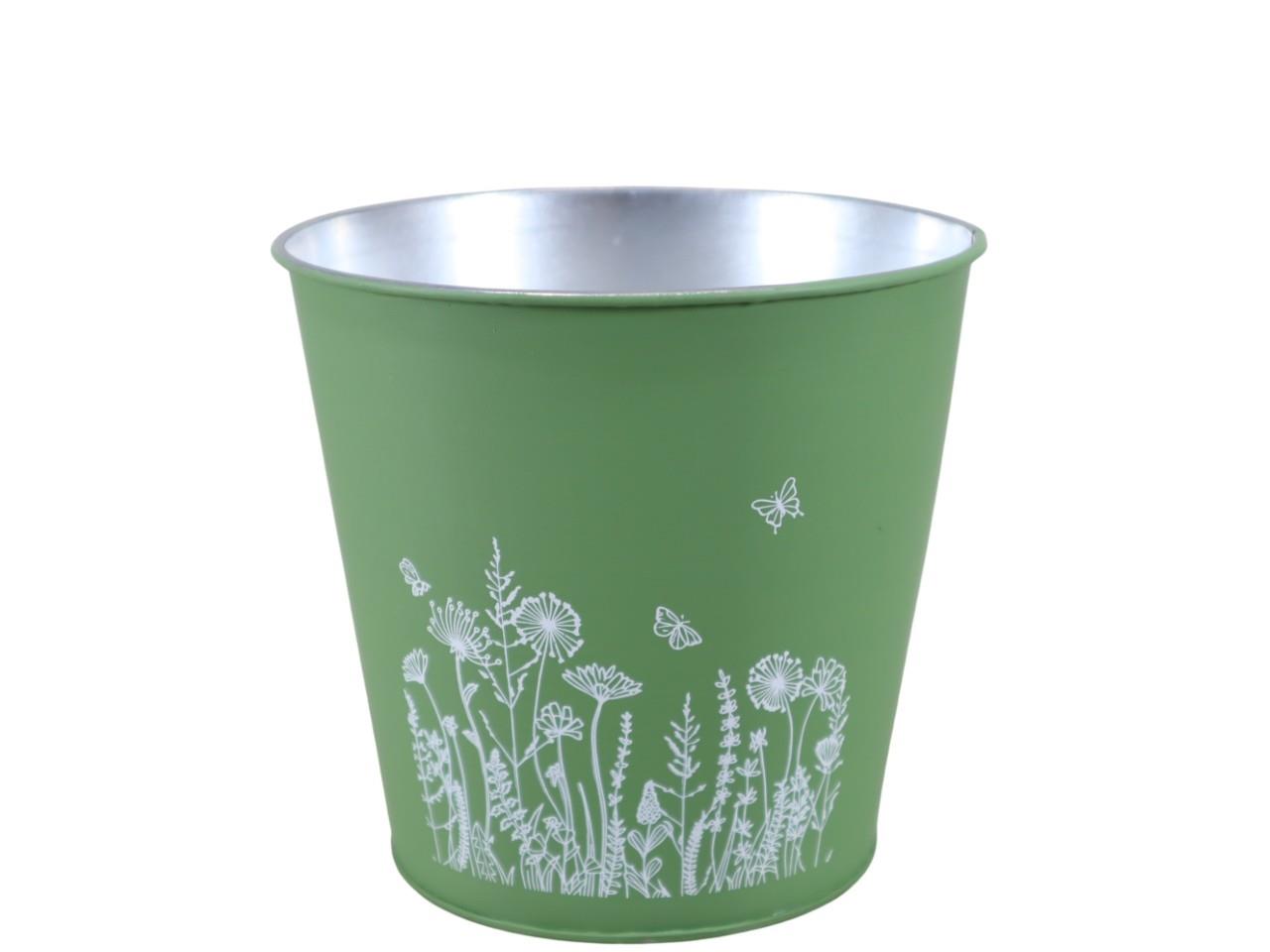 Übertopf m. Blumenmuster Metall dunkelgrün D14cm