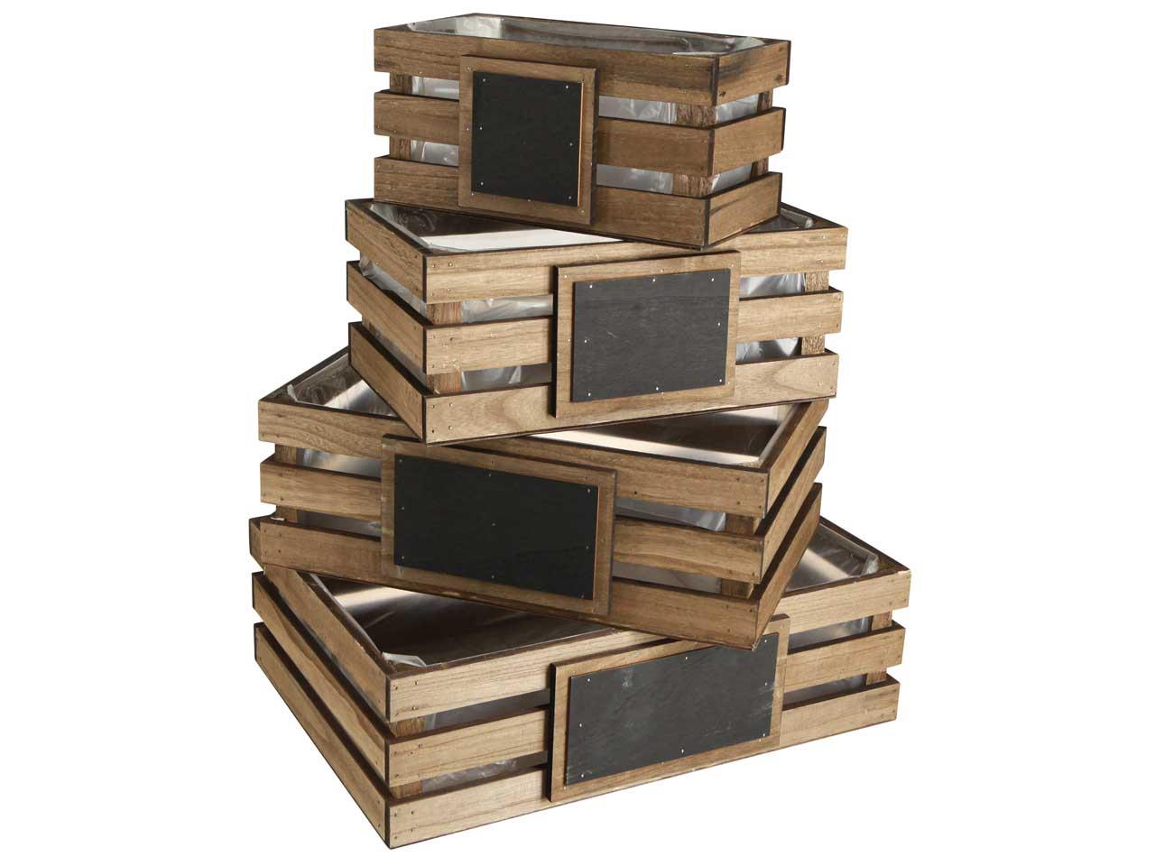 Pflanzkisten m. Folieneinsatz und Tafel Set/4 L40x28cm Pflanzkisten m. Folieneinsatz und Tafel Set/4 L40x28cm
