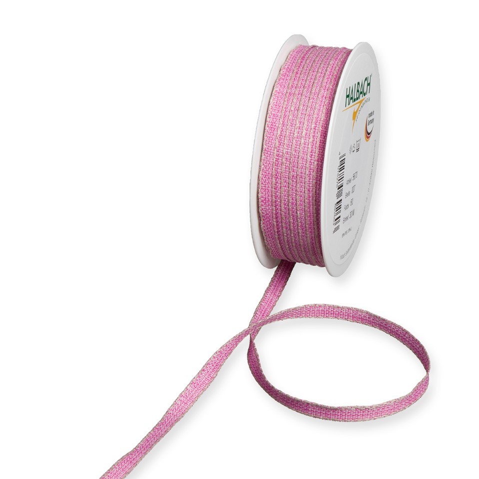 Leinenband m. Kante 7 mm 30 Meter pink/linen 60