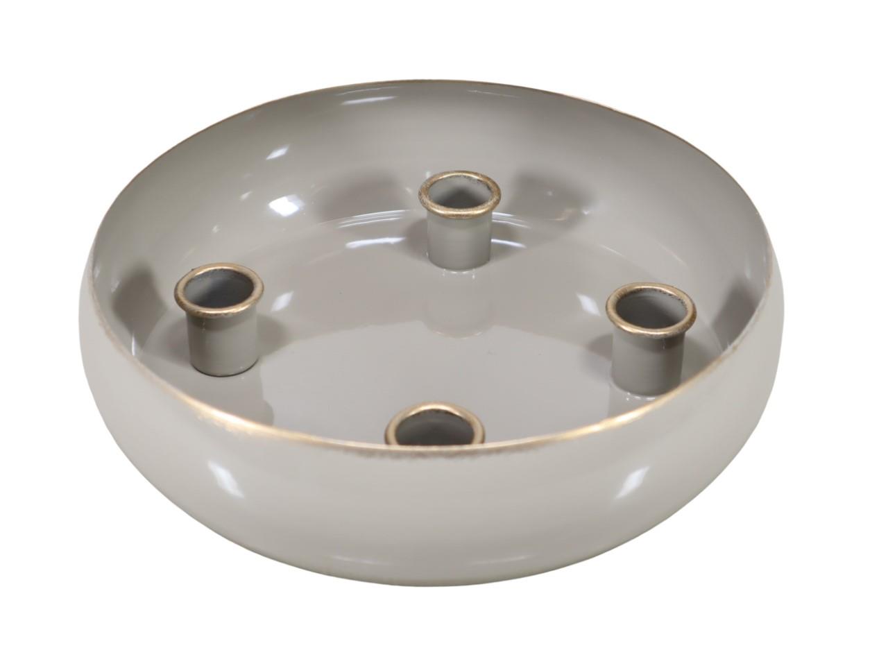 Schale rund inkl. 4/Stabkerzenhalter Metall taupe/gold D22,5