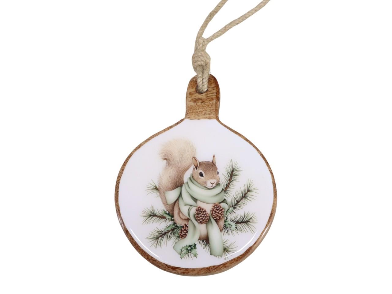 Hänger Eichhörnchen Deko Mangoholz natur-weiß D13cm