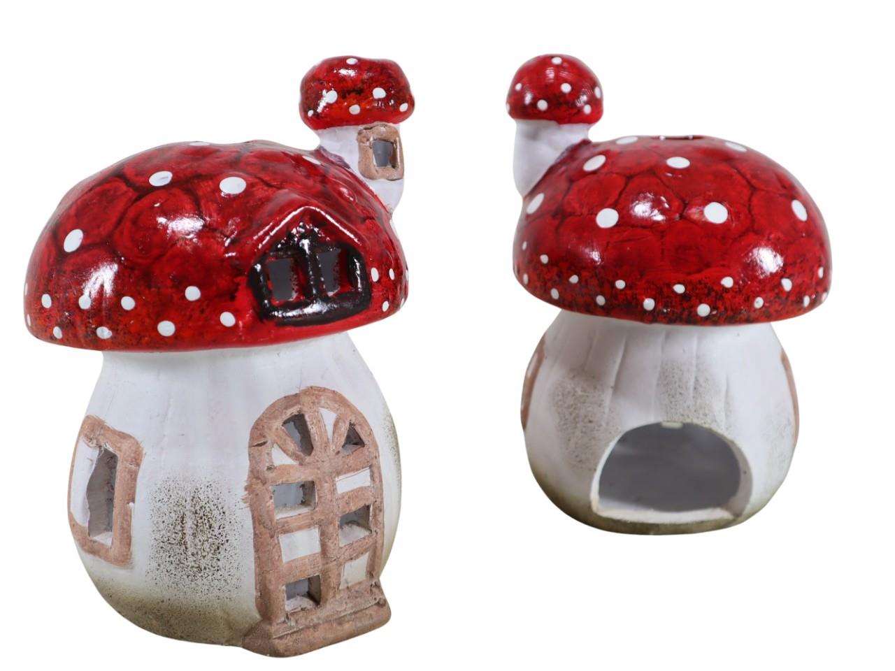 Pilzhaus Windlicht Keramik rot-creme H21cm