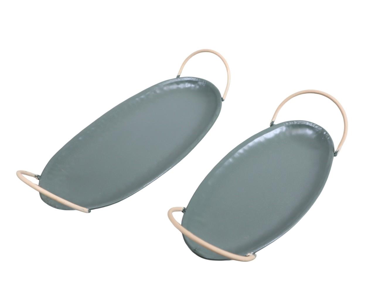 Tablett oval mit Griffen Metall khakigrün L28,5+23,5cm