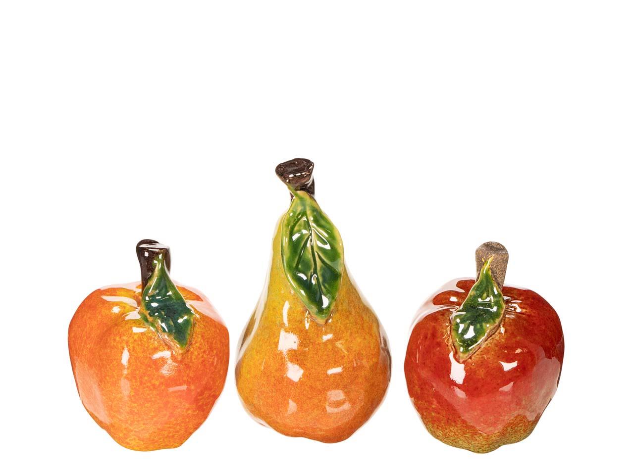 Apfel & Birne 3 sort. Steingut rot/dunkelrot/gelb 7-9cm