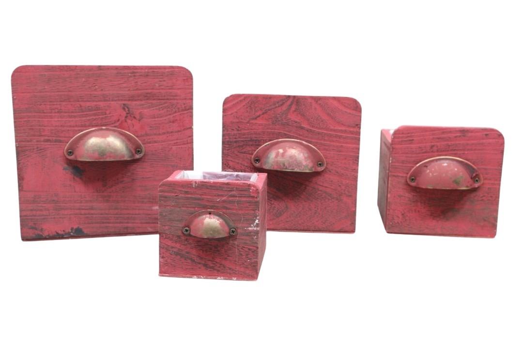 Pflanzkasten Schublade Set/4 Holz dunkelrot D18/15/12/9cm