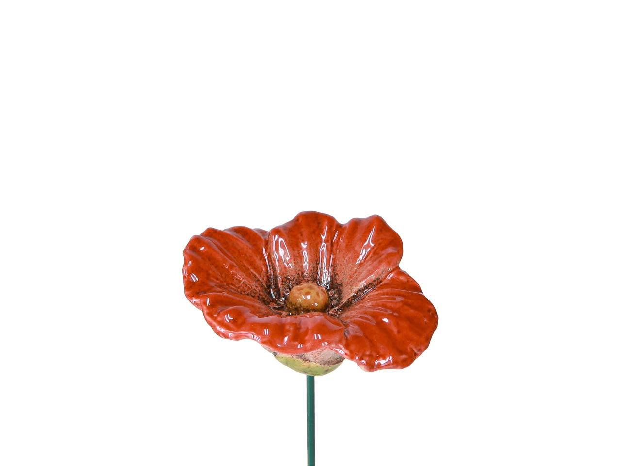 Stecker Mohnblume Keramik rot D7cm + Pin