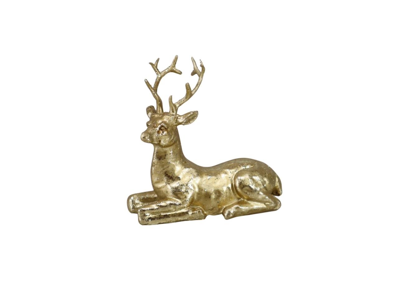 Hirsch liegend Polyresin gold L10,5xH11,2cm