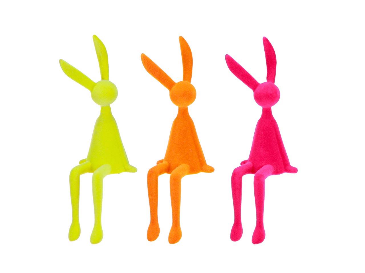 Hase sitzend Polyresin beflockt grün/orange/pink H17x5cm