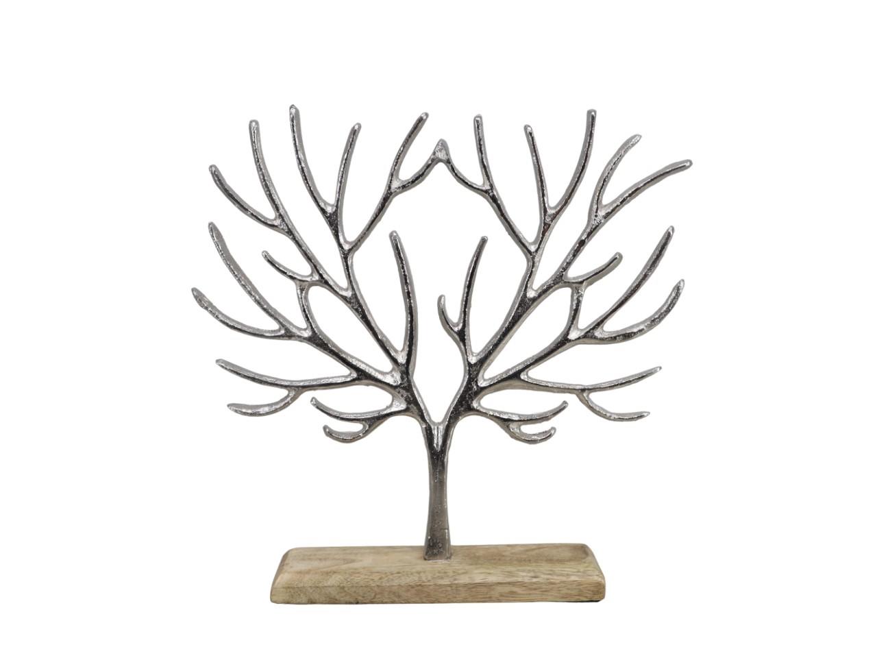 Baum stehend Aluminium silber auf Holzplatte 27x26cm