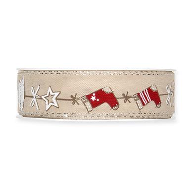 Druckband Weihnachten 25 mm 18 Meter linen/red/silver 71 Druckband Weihnachten 25 mm 18 Meter linen/red/silver 71