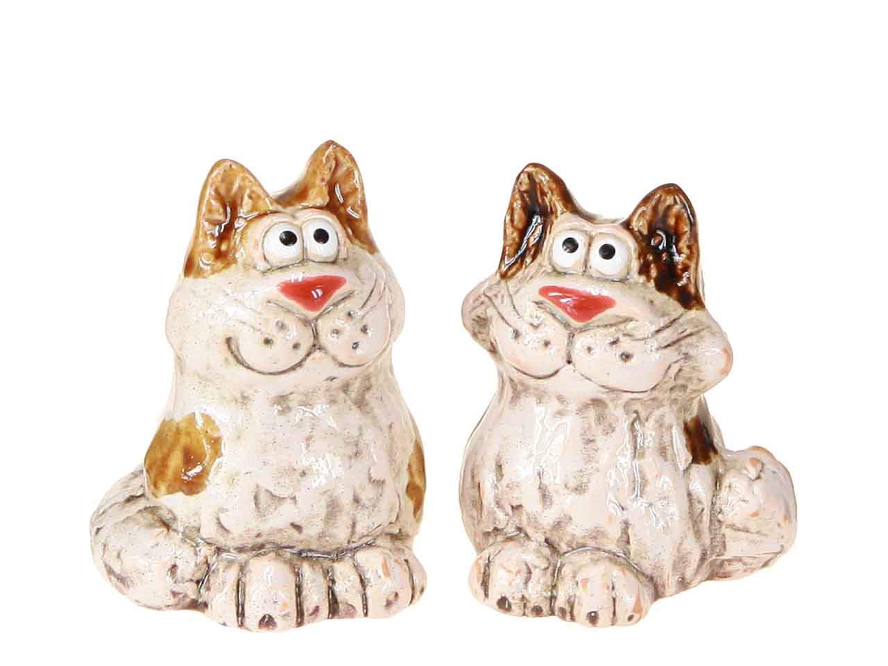 Katzenpaar sitzend Keramik natur-braun H7,7cm
