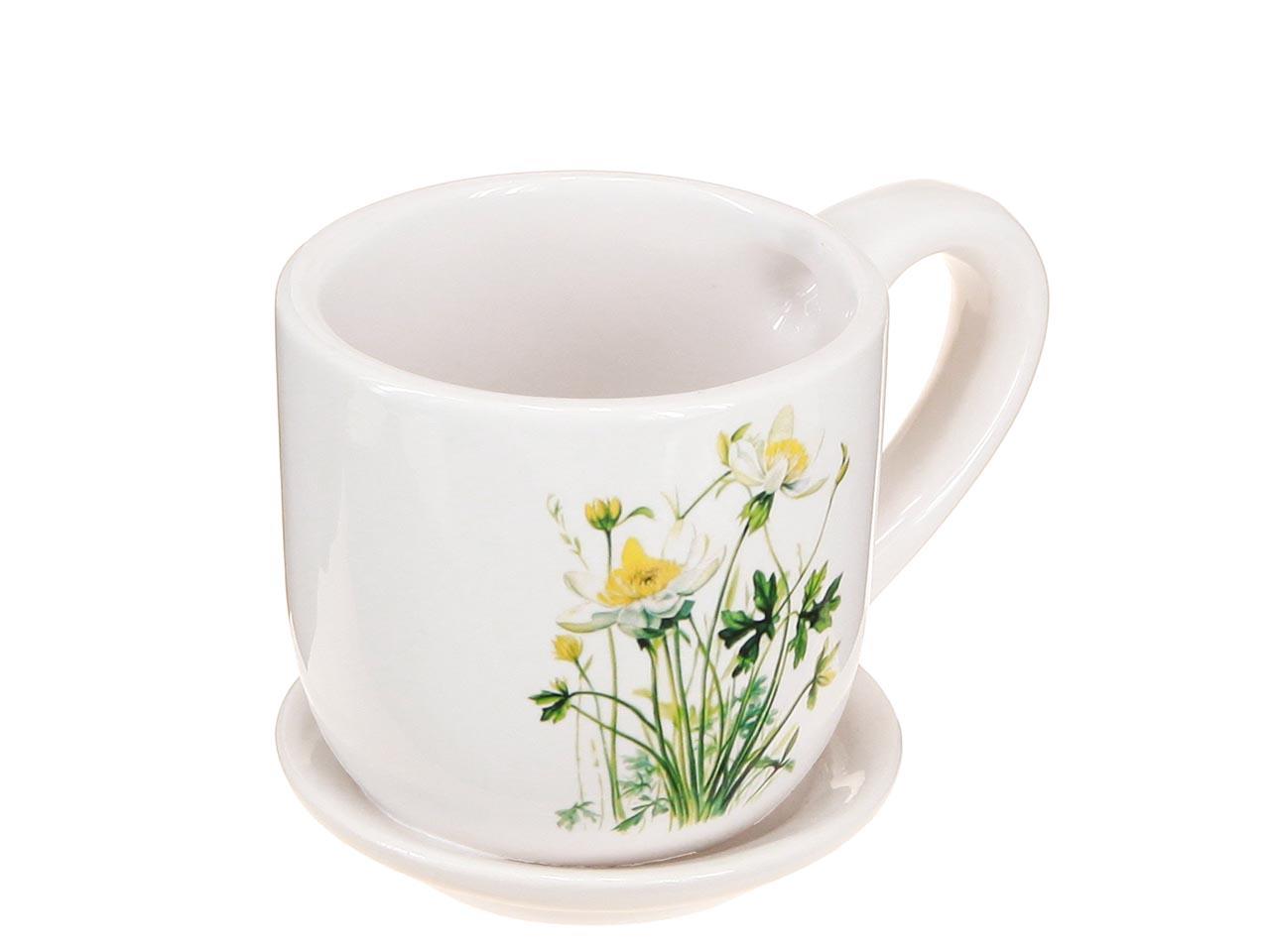 Tasse Keramik m. gelben Blumen D10xH11cm weiss