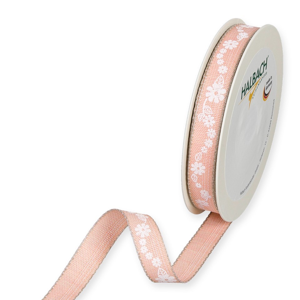 Druckband Blumenranke 15 mm 20 Meter apricot/white 20