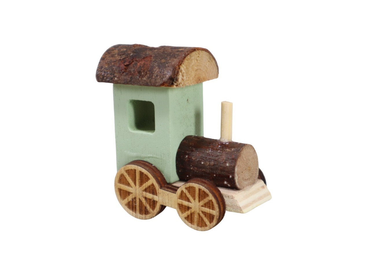 Lokomotive Holz grün-natur D5,5x6cm