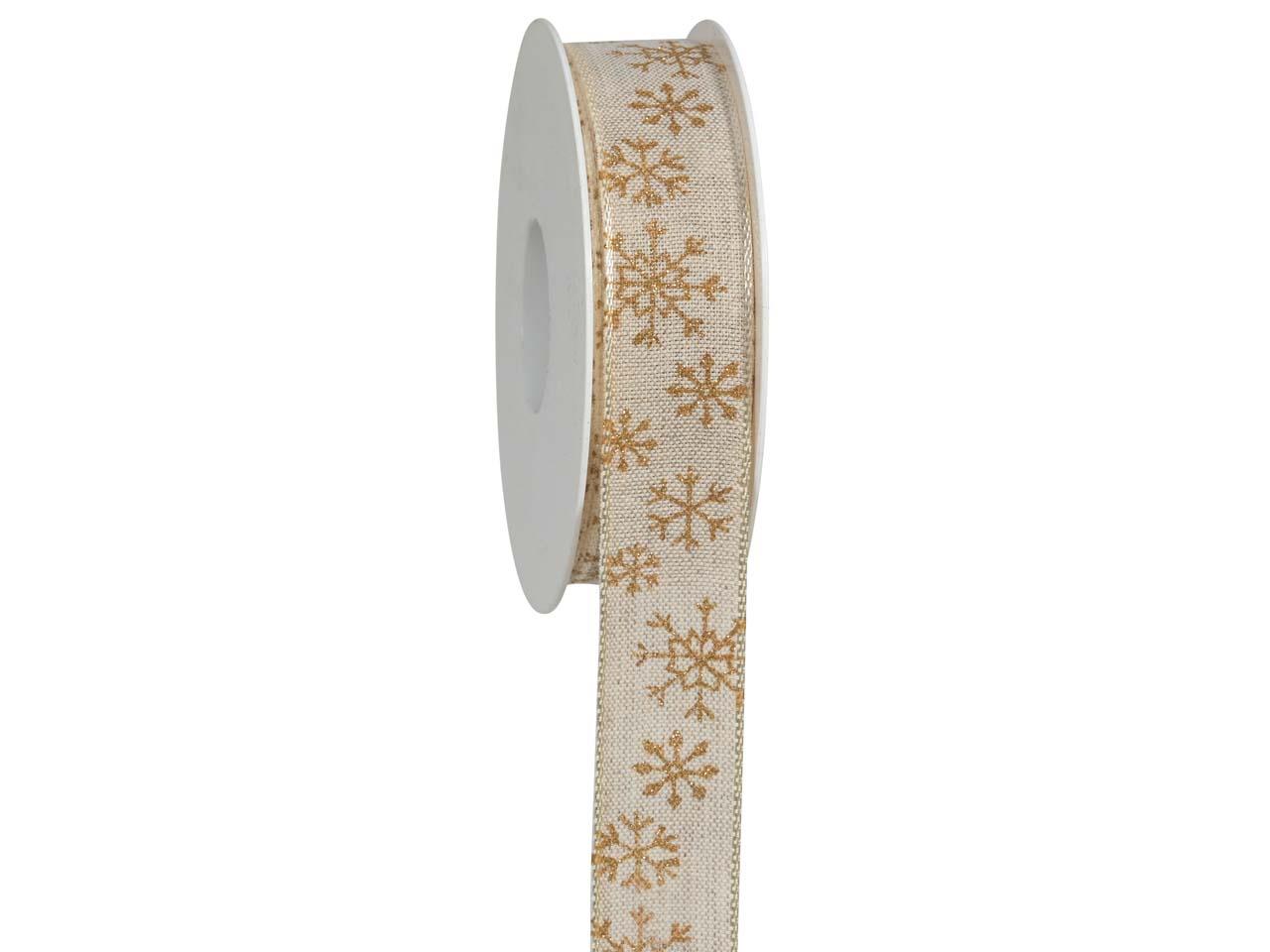 Band Schneeflöckchen 25 mm 18 Meter gold 15