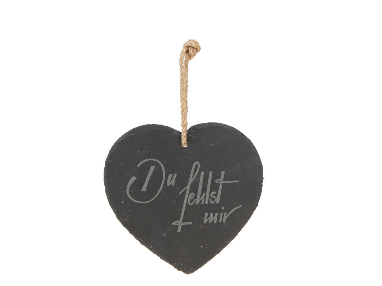Herzhänger Du fehlst mir Schiefer schwarz D15cm