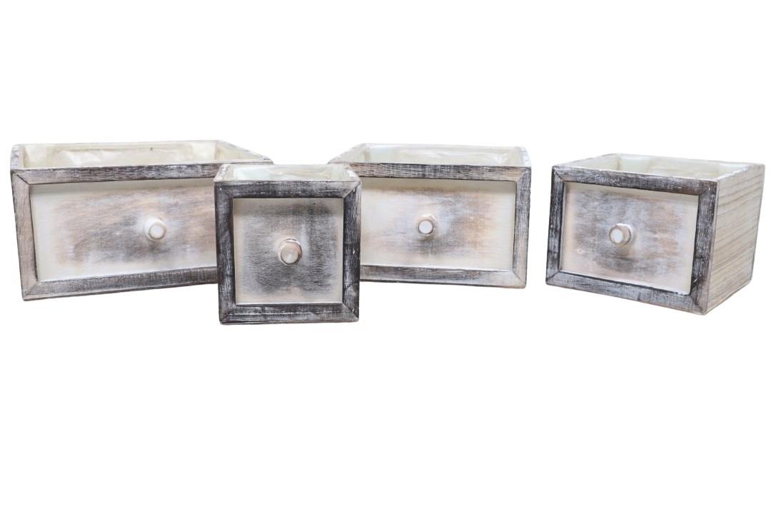 Schubladen viereck Holz white-washed Set/4 Schubladen viereck Holz white-washed Set/4