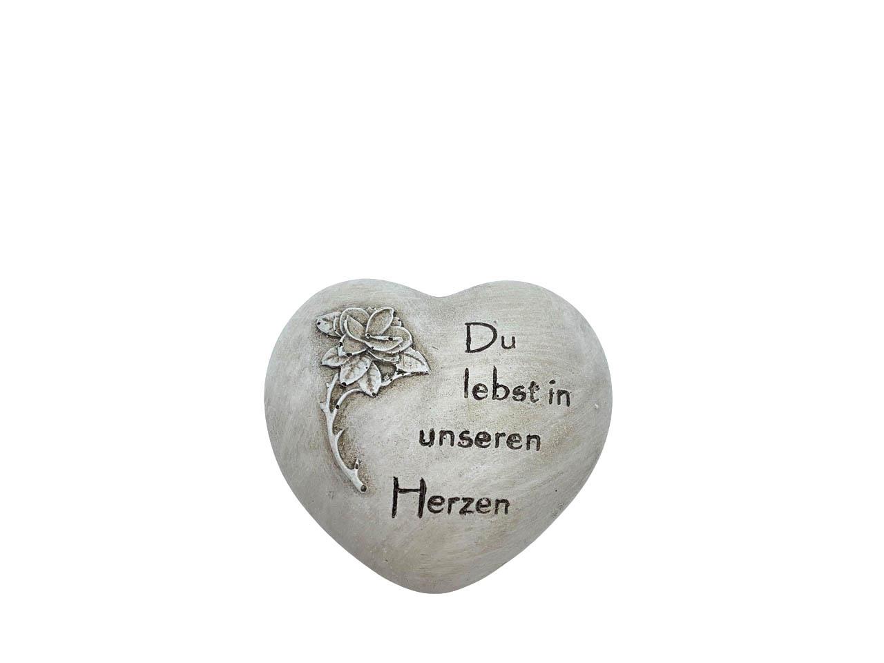 Herz Rose Du lebst in unseren Herzen Polyresin creme D7,5cm