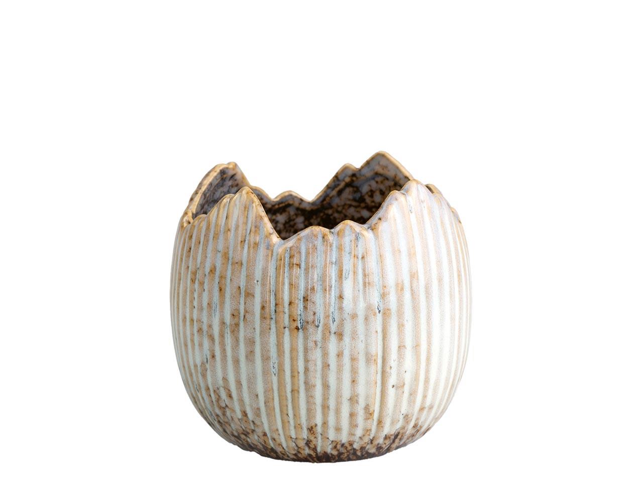 Ei zum Pflanzen Keramik beige-braun glasiert D9,5cm