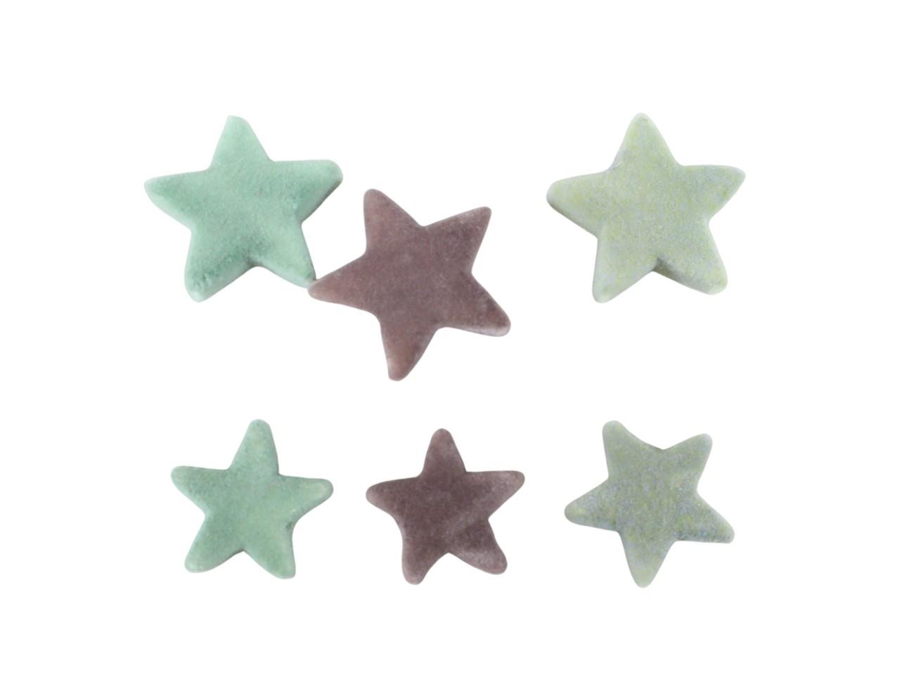 Streuer Sterne grün-taupe beflockt  D5+4cm
