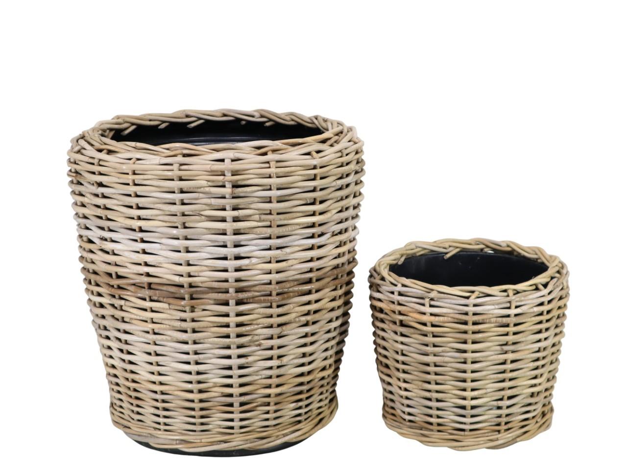 Pflanztopf Kubu-Rattan hoch grau Set/2 D48+33cm