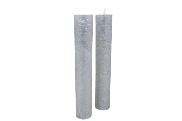 Stabkerze Rustika H300/50mm silber lackiert Stabkerze Rustika H300/50mm silber lackiert