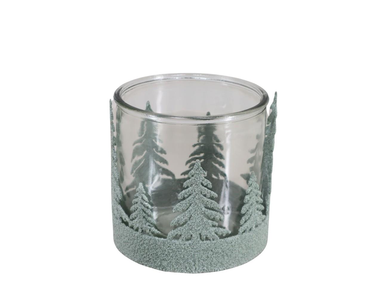 Windlicht Metall m. Bäumchen salbeigrün-anik D15,5cm