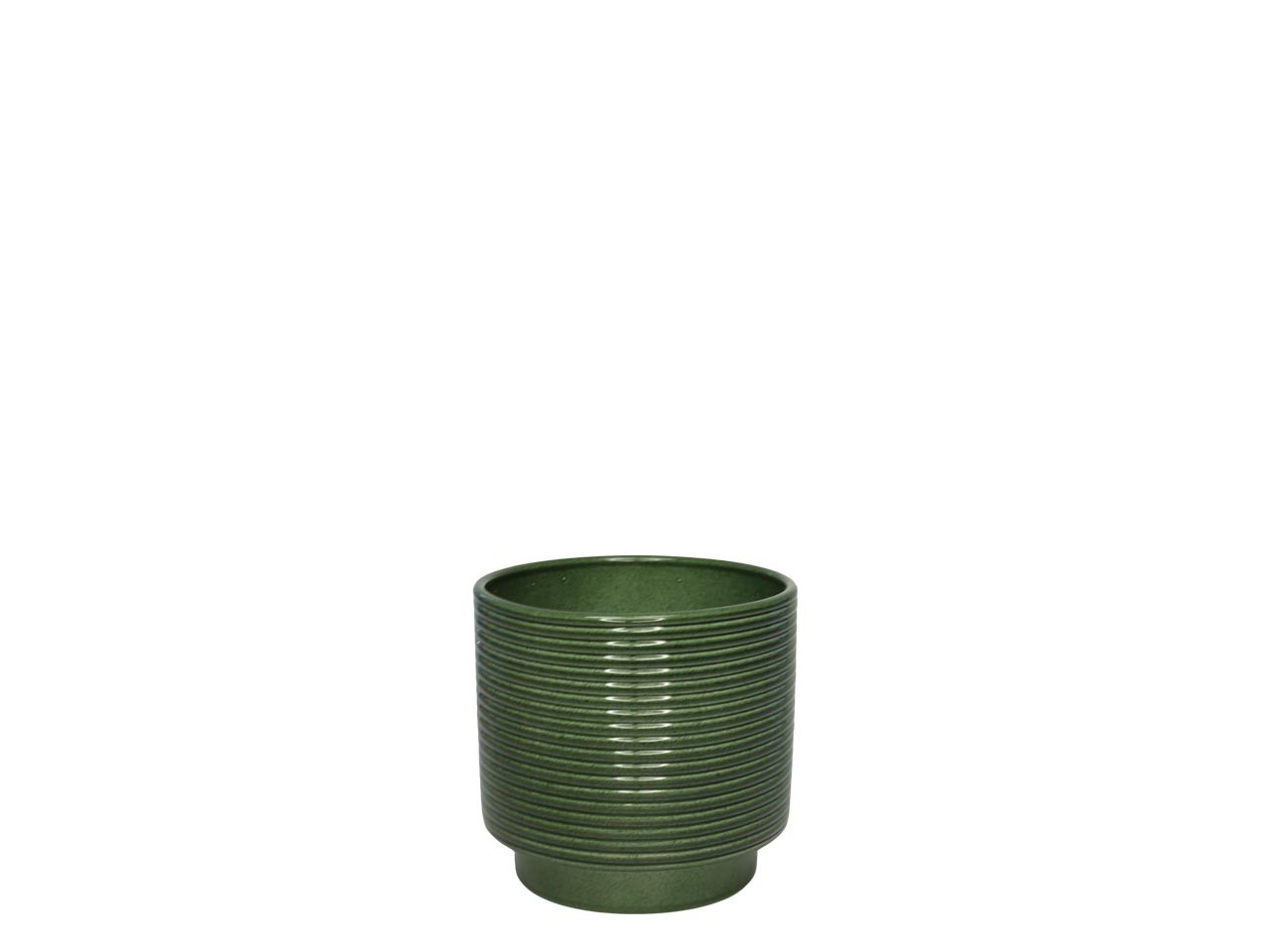 Cylindroübertopf m. Fuß Rings Keramik laubgrün lasur D8cm