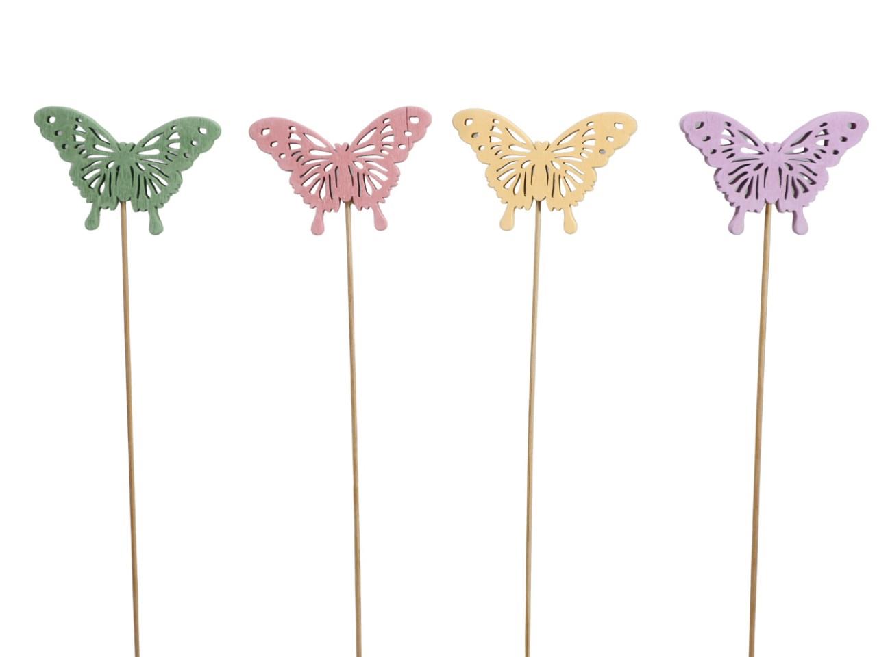 Stecker Schmetterling Holz 7cm rosa-grün-flieder-gelb sort.