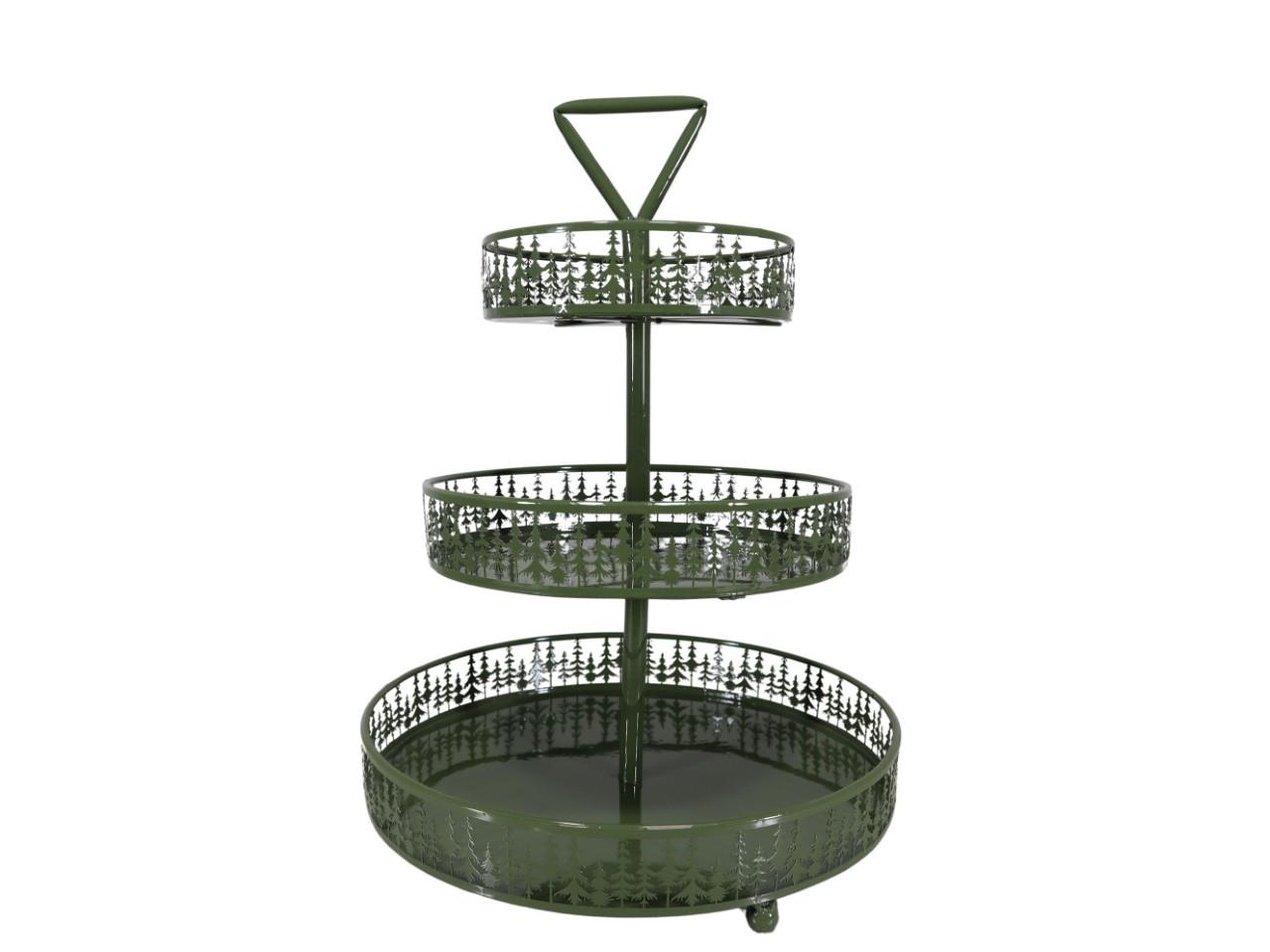 Etagere m. Tannenbaumkranz Metall moosgrün D36xH48,5cm