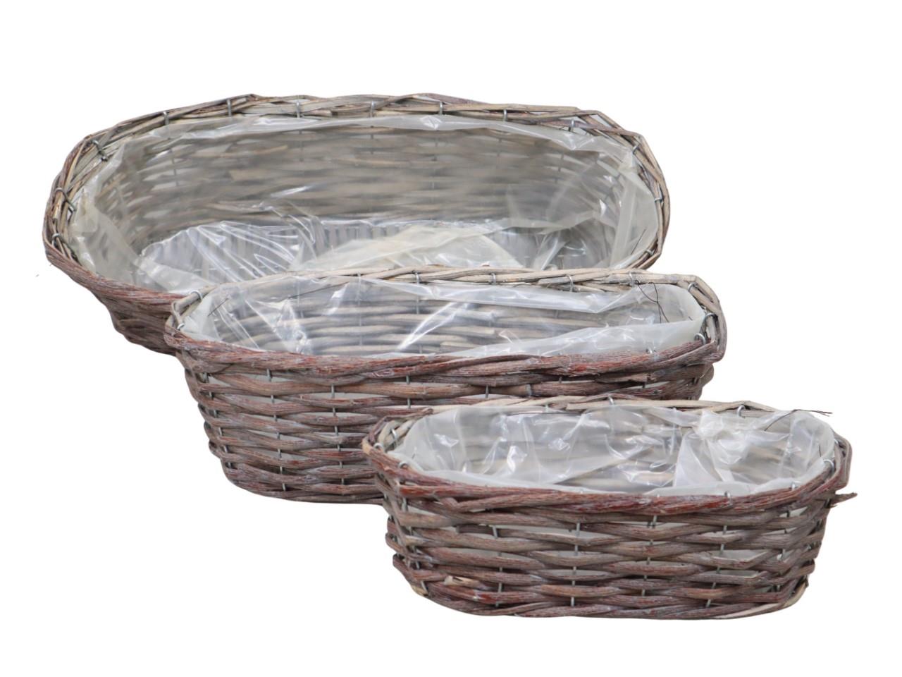 Pflanzkorb oval  Set/3  natur gekalkt Rattan L48/37/29cm