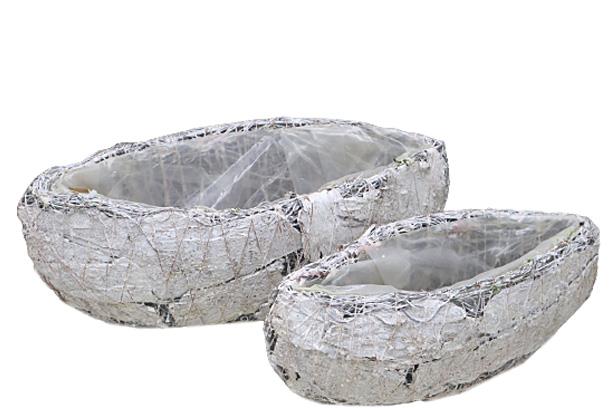 Schiffchen Rebe m. Rinde weiß Set/2 L28H11+L21H9cm NETTO