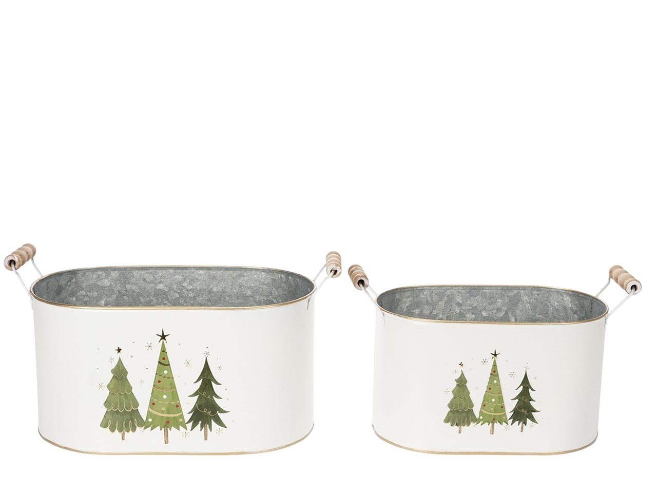 Schale oval Set/2 Tannendekor Metall creme-grün L29,5cm