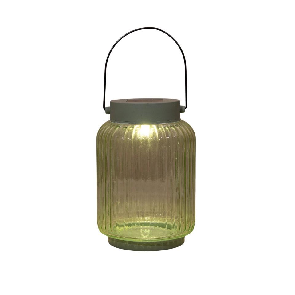 Solarlaterne -Sebastian- Glas m. 1LED 16x11 cm olivgrün