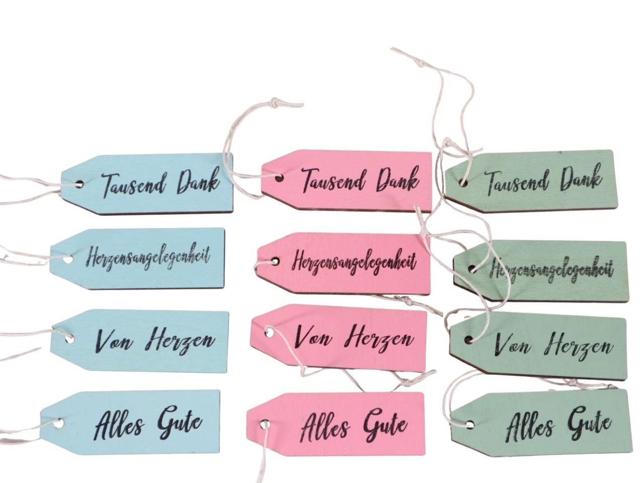 Hänger Schilder m. Schrift Holz farbmix D2,5x7cm