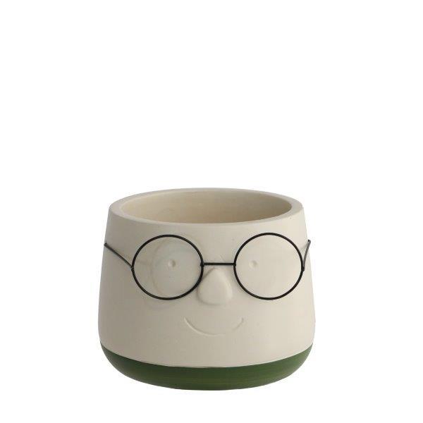 Übertopf Fritzi m. Brille natur-grün Ø12 H9cm Übertopf Fritzi m. Brille natur-grün Ø12 H9cm