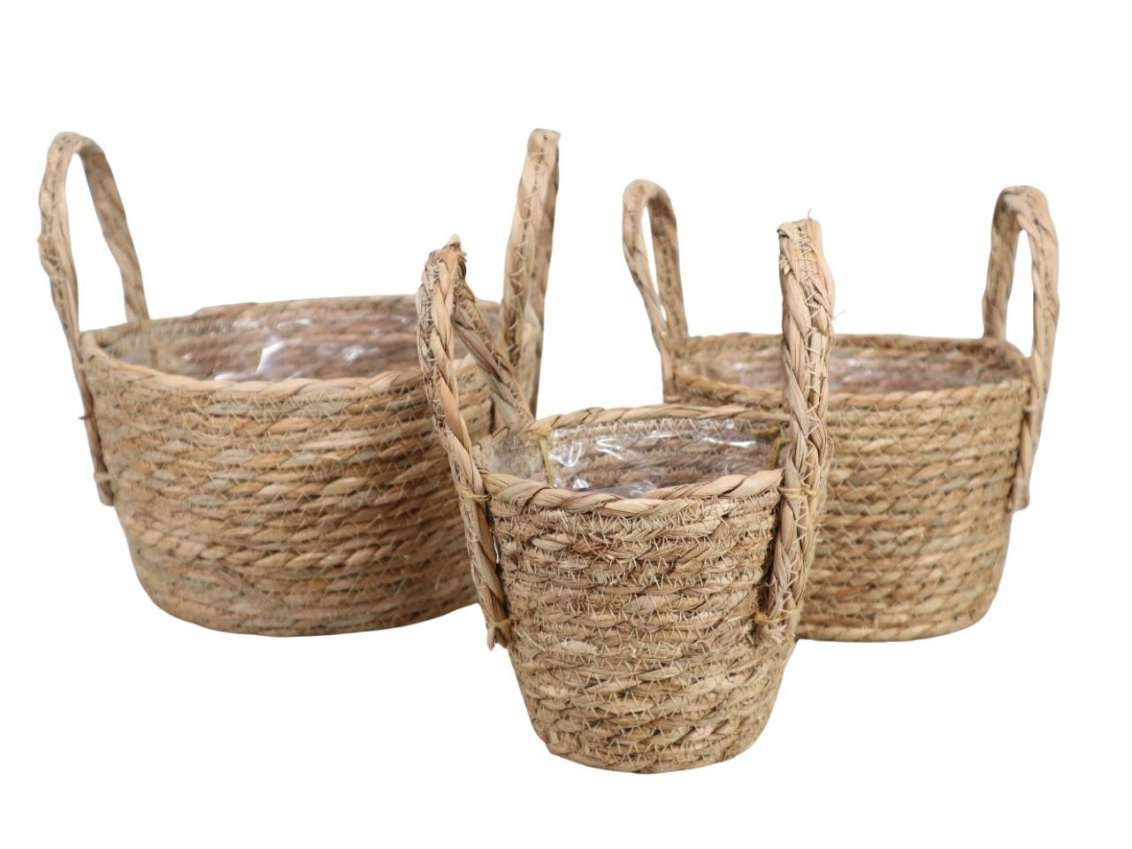 Pflanzkorb Gras geflochten Set/3 D22xH15cm natur