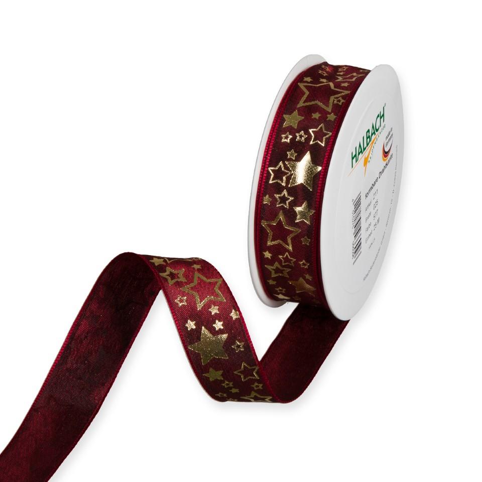 Druckband Sterne 25 mm 25 Meter dark red/gold 577
