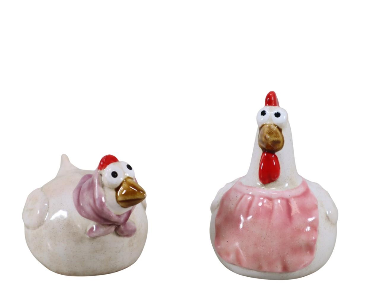 Hühner sitzend m. Schürze u. Halstuch Keramik sort. D10cm