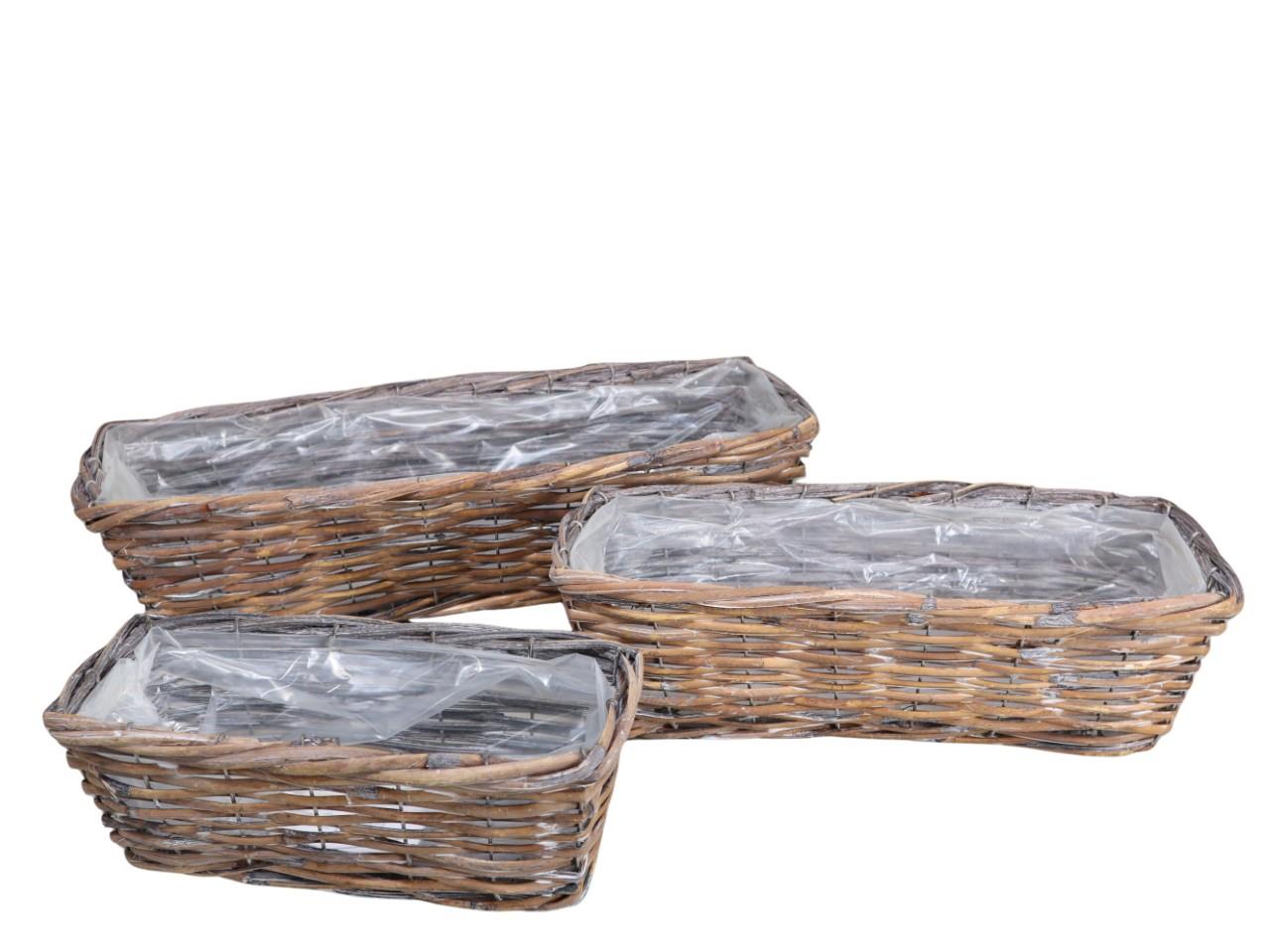 Pflanzkasten Rattan Set/3 50x20-30x13cm natur gekalkt