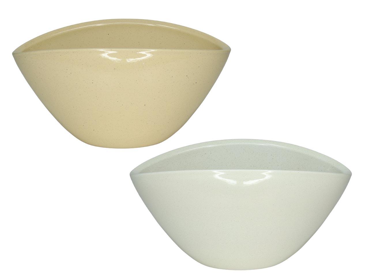 Keramiksteckschale oval creme-beige lasur L20cm
