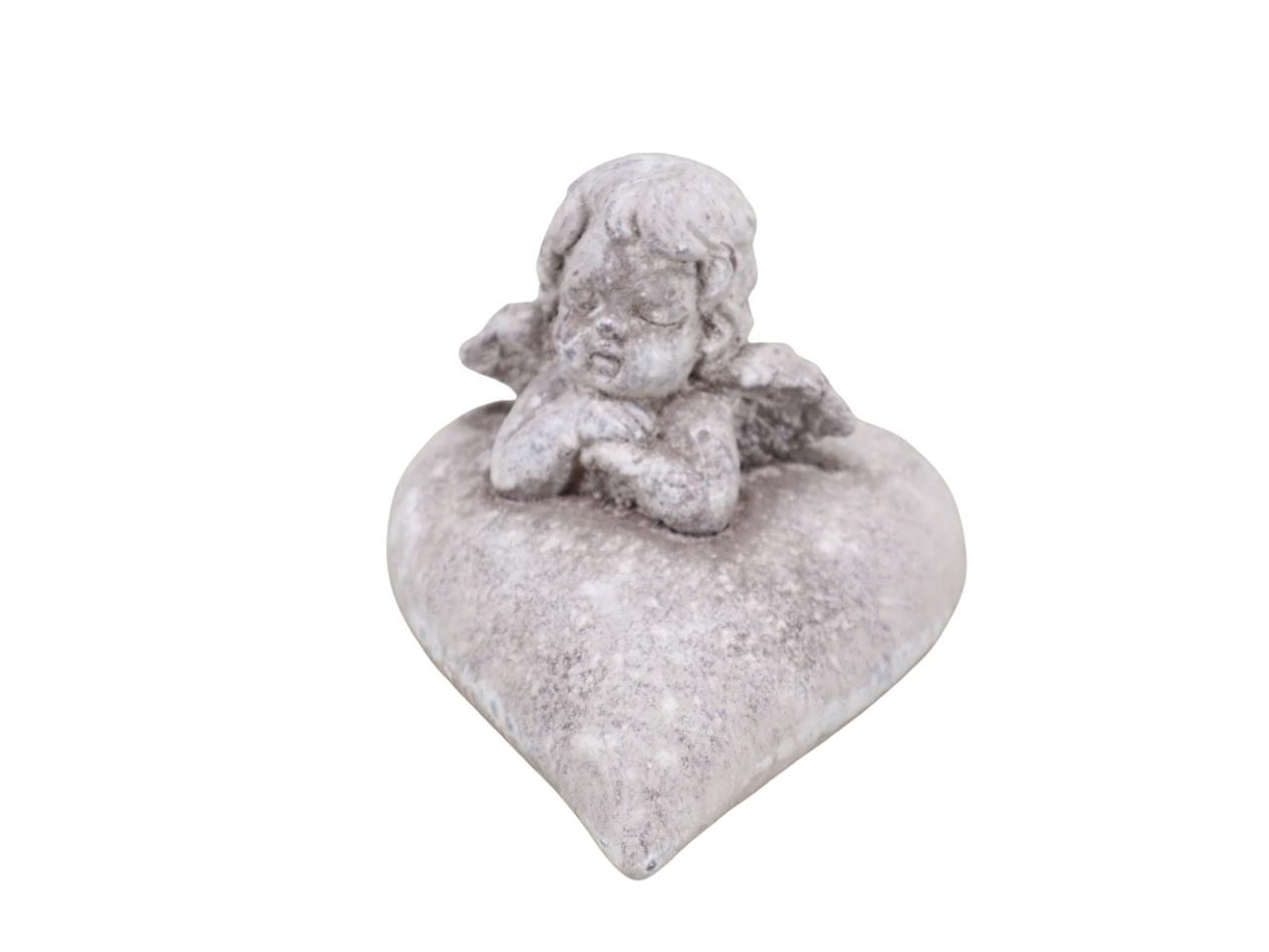 Engel auf Herz Zement taupe-weiß F14xH12cm