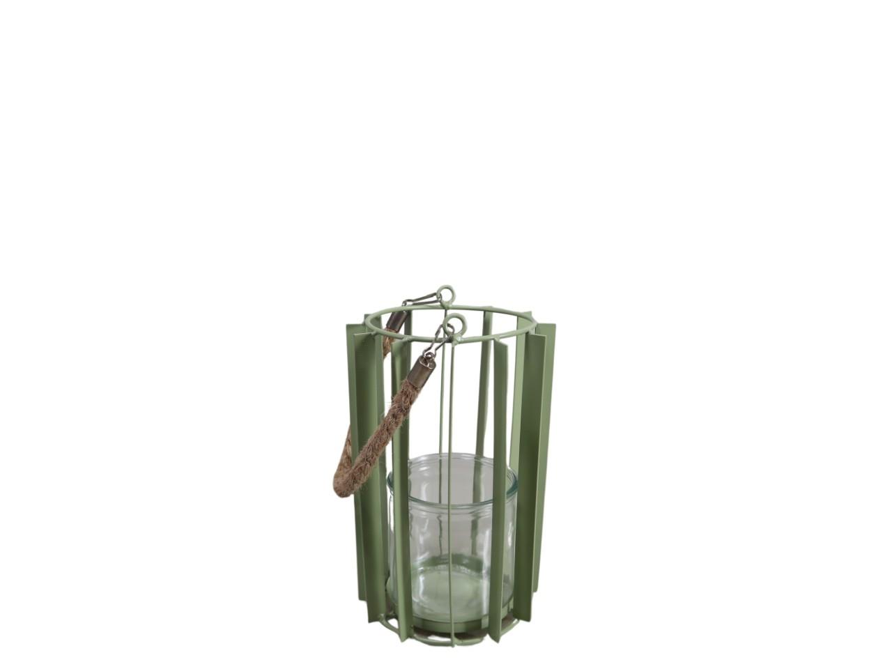 Windlicht m. Glaseinsatz Metall grün H22xD14cm