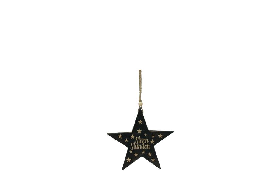 Hänger Stern Sternstunden Holz schwarz/gold D18cm