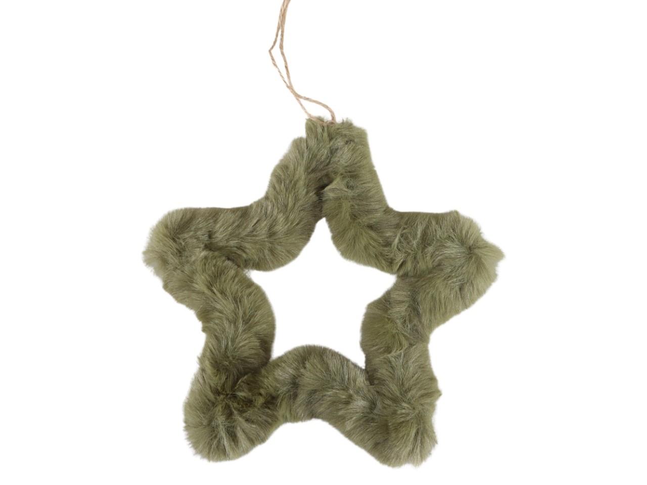 Stern an Jutehänger Plüschfell grün D21cm
