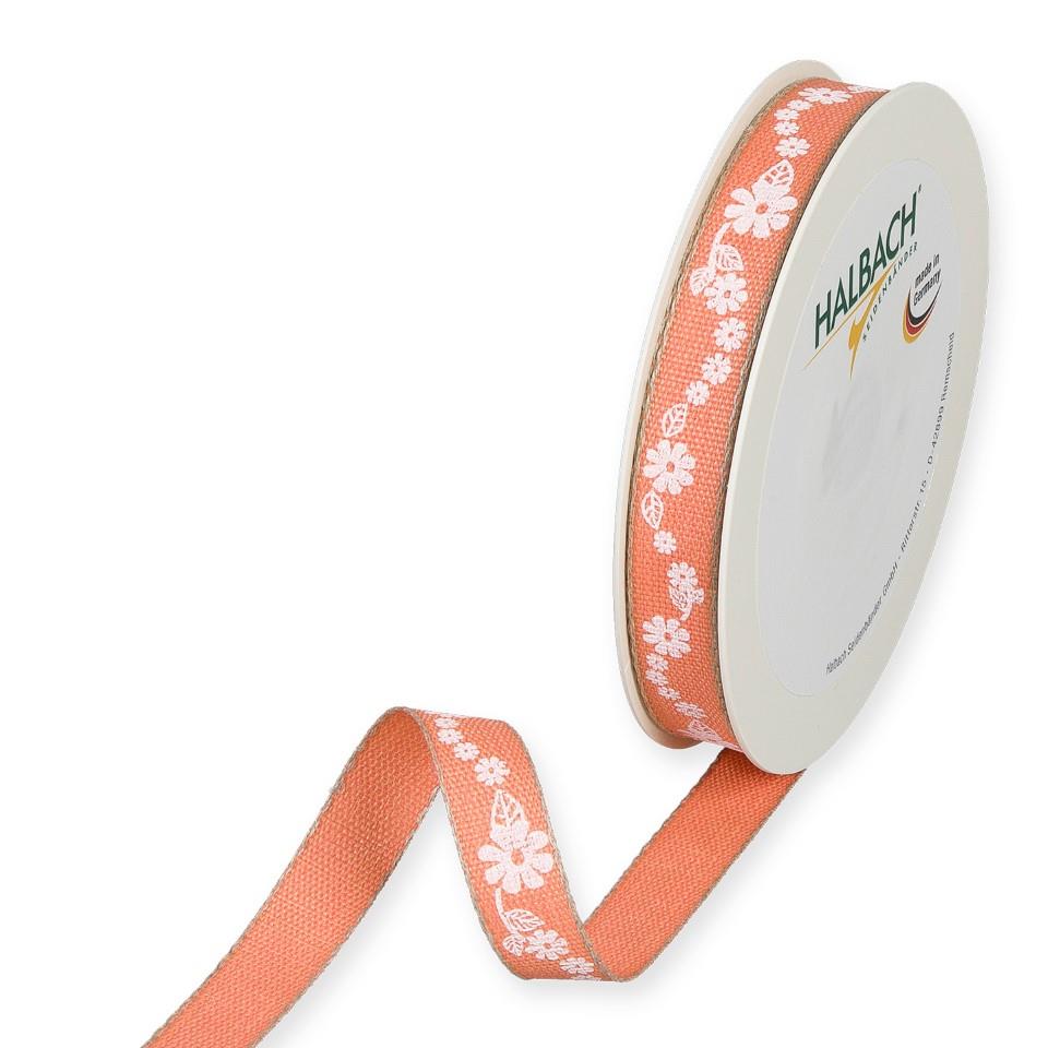 Druckband Blumenranke 15 mm 20 Meter coral/white 76