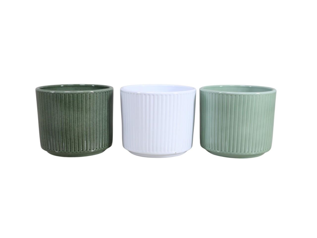 Keramikübertopf Stripes grünmix D13cm